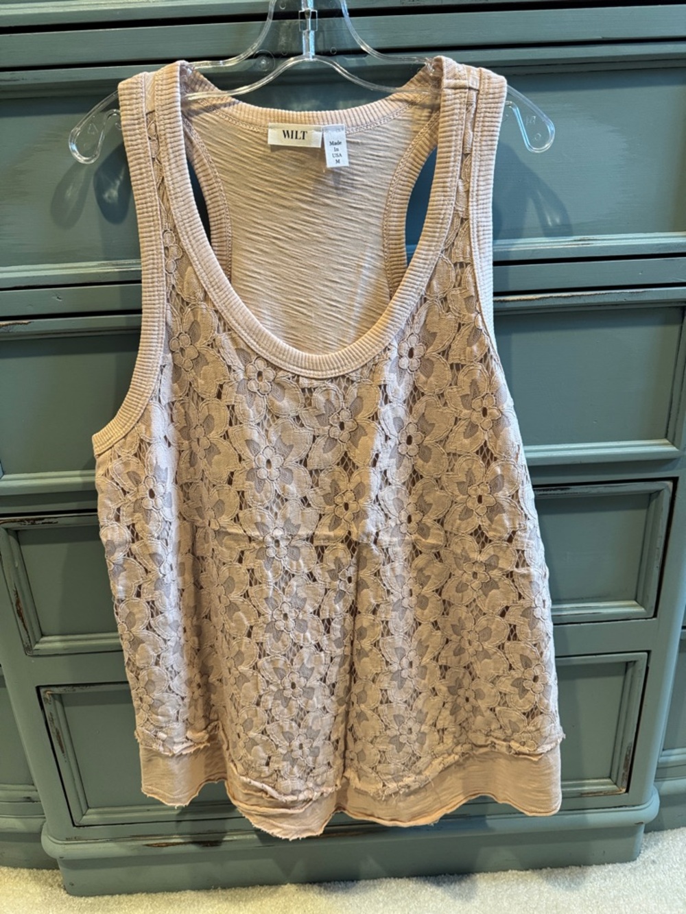 WILT Lace Floral Racerback Tank Top - Light Pink/Beige
